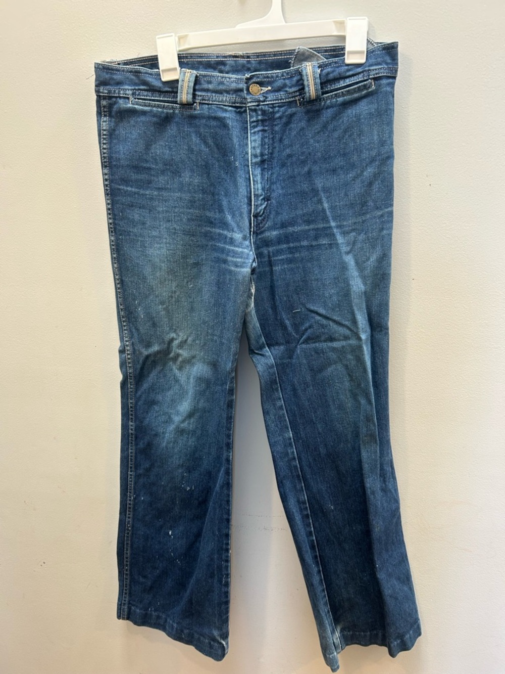 Vintage 70s French Star Men's Blue Jeans distressed see pics 34x29